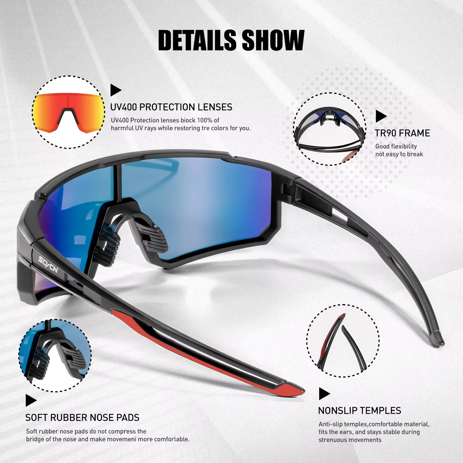 SCVCN New UV400 Cycling Sunglasses Men Outdoor Sports Road Driving Bike Glasses Mountain Climbing Women Bicycle Cycling Goggles